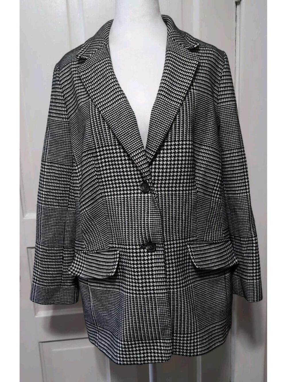 Talbots Houndstooth Cotton Blend Blazer Jacket Career Women's 12(C)